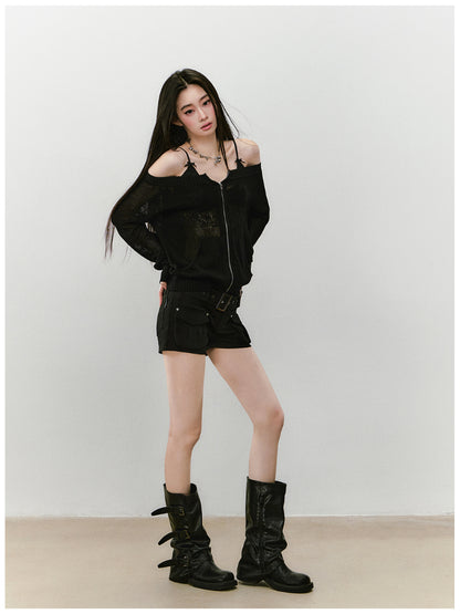 Knitted Floral Convertible Hollow-out Coat - CHINASQUAD