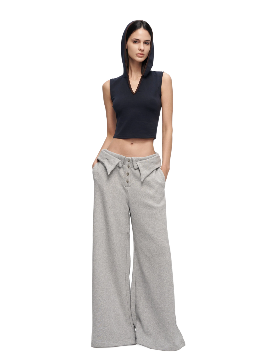 Double-Layer Collar Wide-Leg Pants In Gray