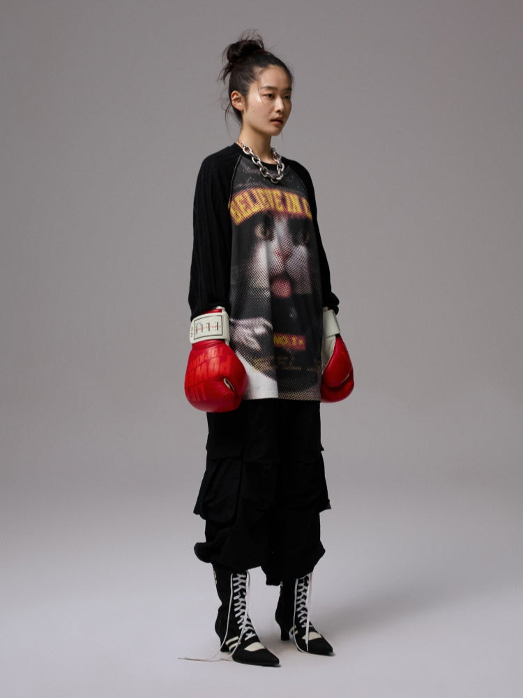 Printed Knitted Raglan-Sleeve T-Shirt - CHINASQUAD