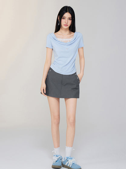 One-shoulder Lace T-shirt