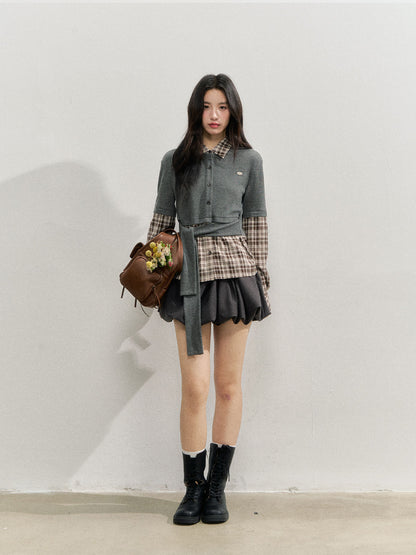 College Plaid Fake Two-piece Shirt - CHINASQUAD