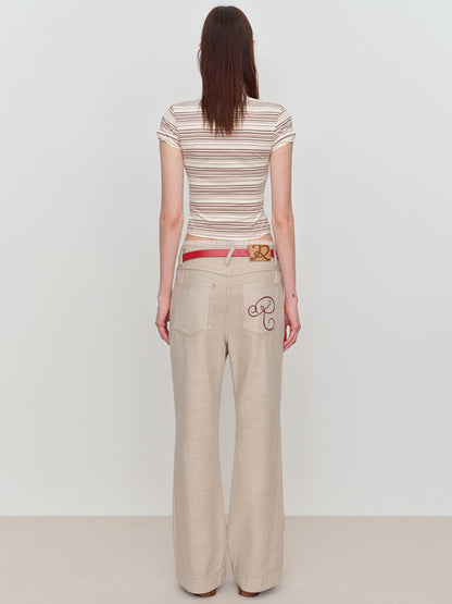 Flared Pants with Back Pocket Logo Embroidery