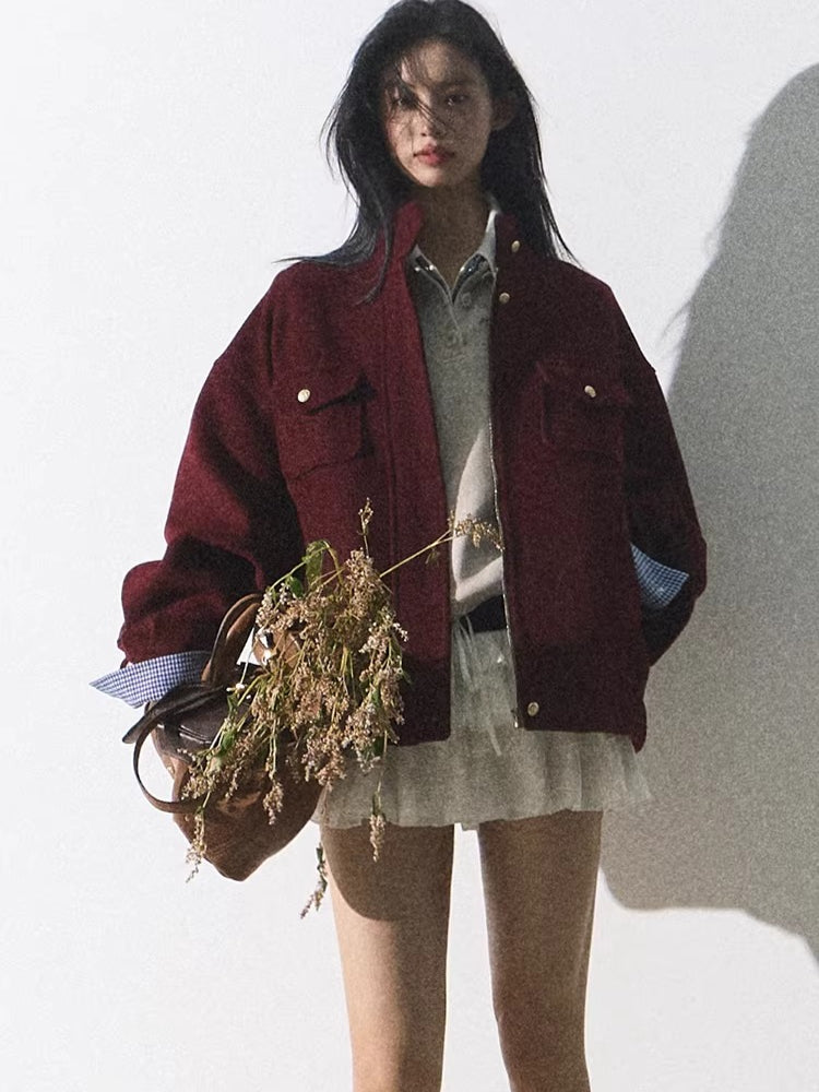 Wool-Blend Oversized Short Jacket