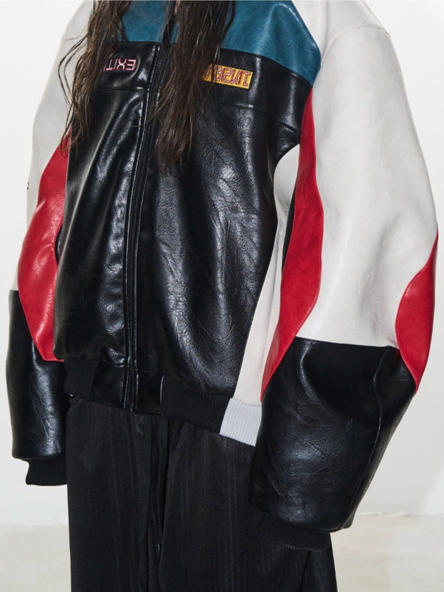 Color-Block Embroidered Moto Padded Jacket