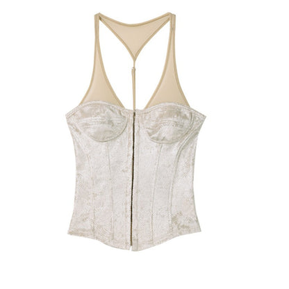 Plaid Mesh Panel Halter Corset