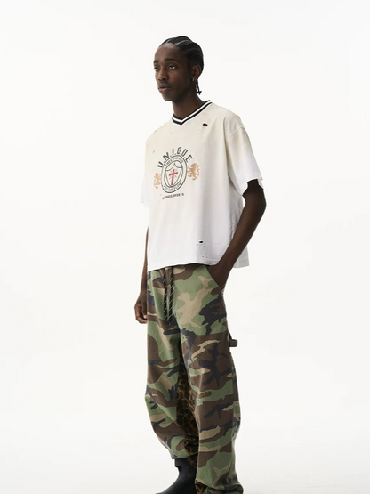 Washed Two-Tone Sport V-Neck Tee