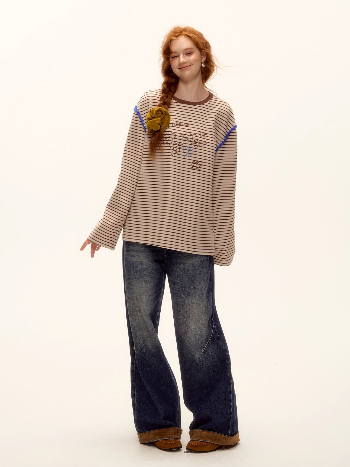 Striped Contrast Embroidered Shell T-Shirt