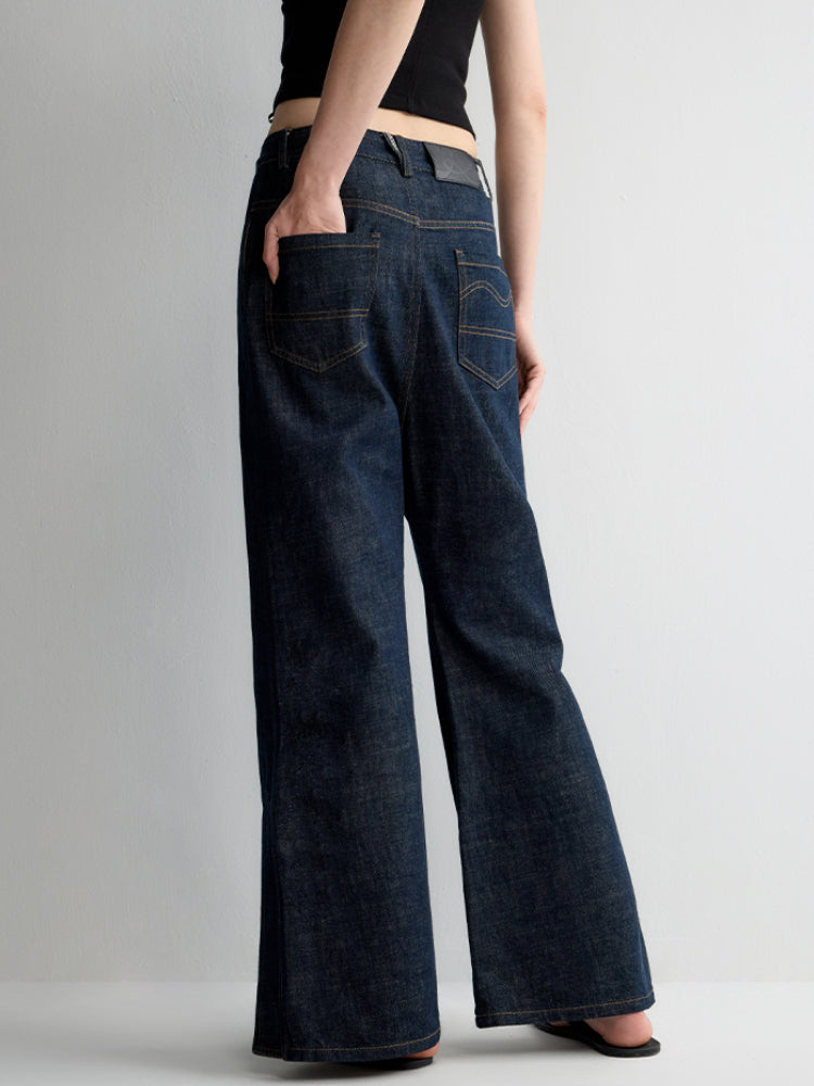 Structured Low Rise Drop-Crotch Flared Jeans