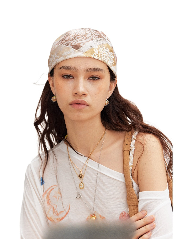 Printed Tie-Up Silk Scarf Headscarf Head Wrap