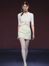 Woolen Knit Cardigan & High-waisted Tweed Skirt Set - CHINASQUAD