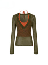 Fake Two-Piece Halter V-Neck Knit Sweater - CHINASQUAD