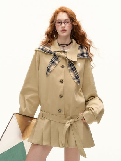 Detachable Bunny-Ear Pleated Trench Coat