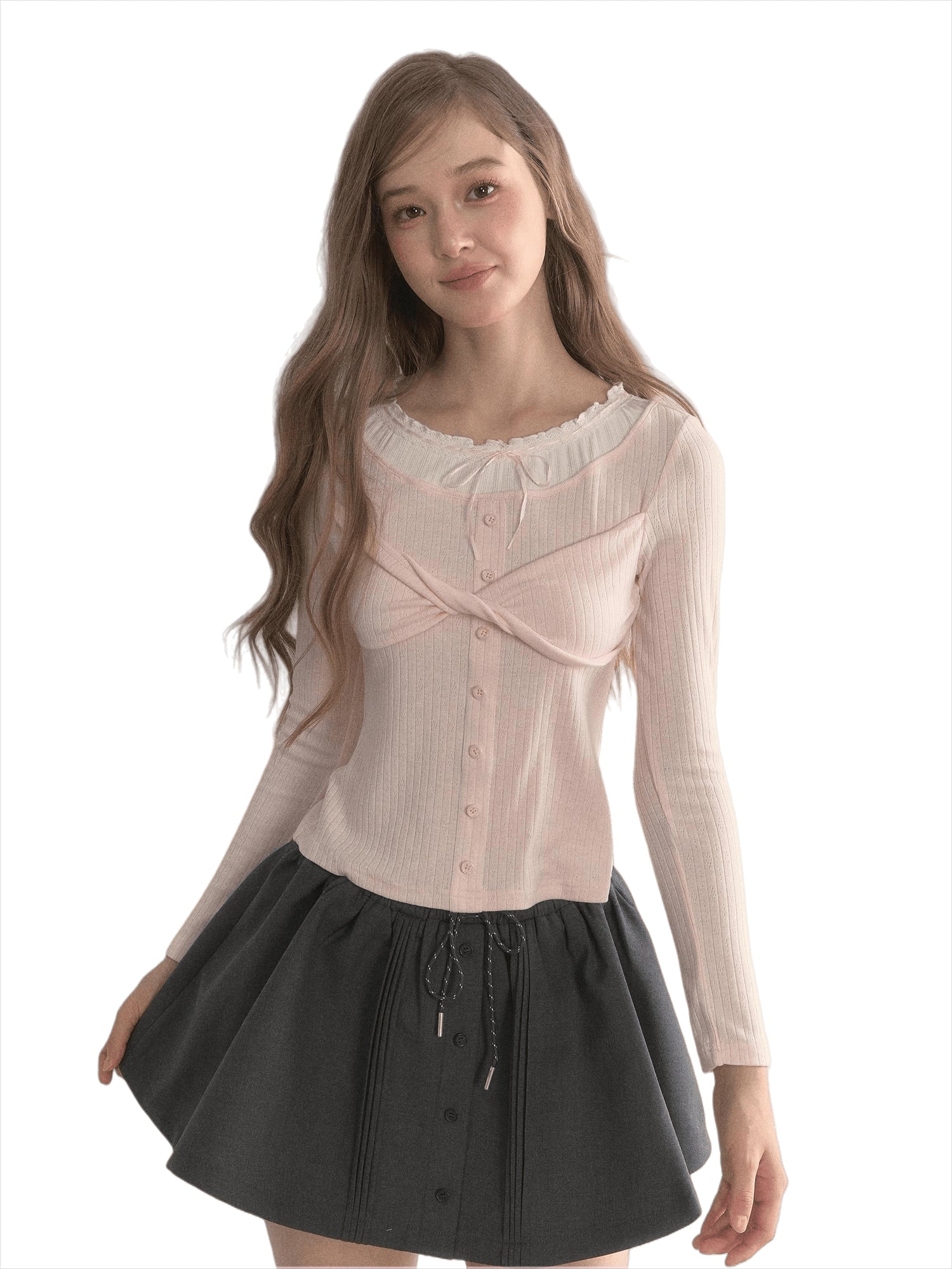 Bow-Tied Knit Long Sleeve T-Shirt