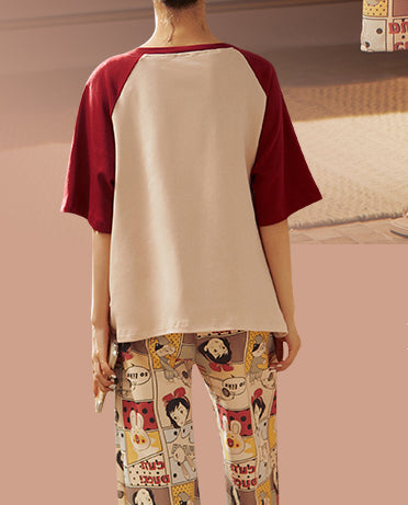 Red Cotton Cartoon Pajama Set