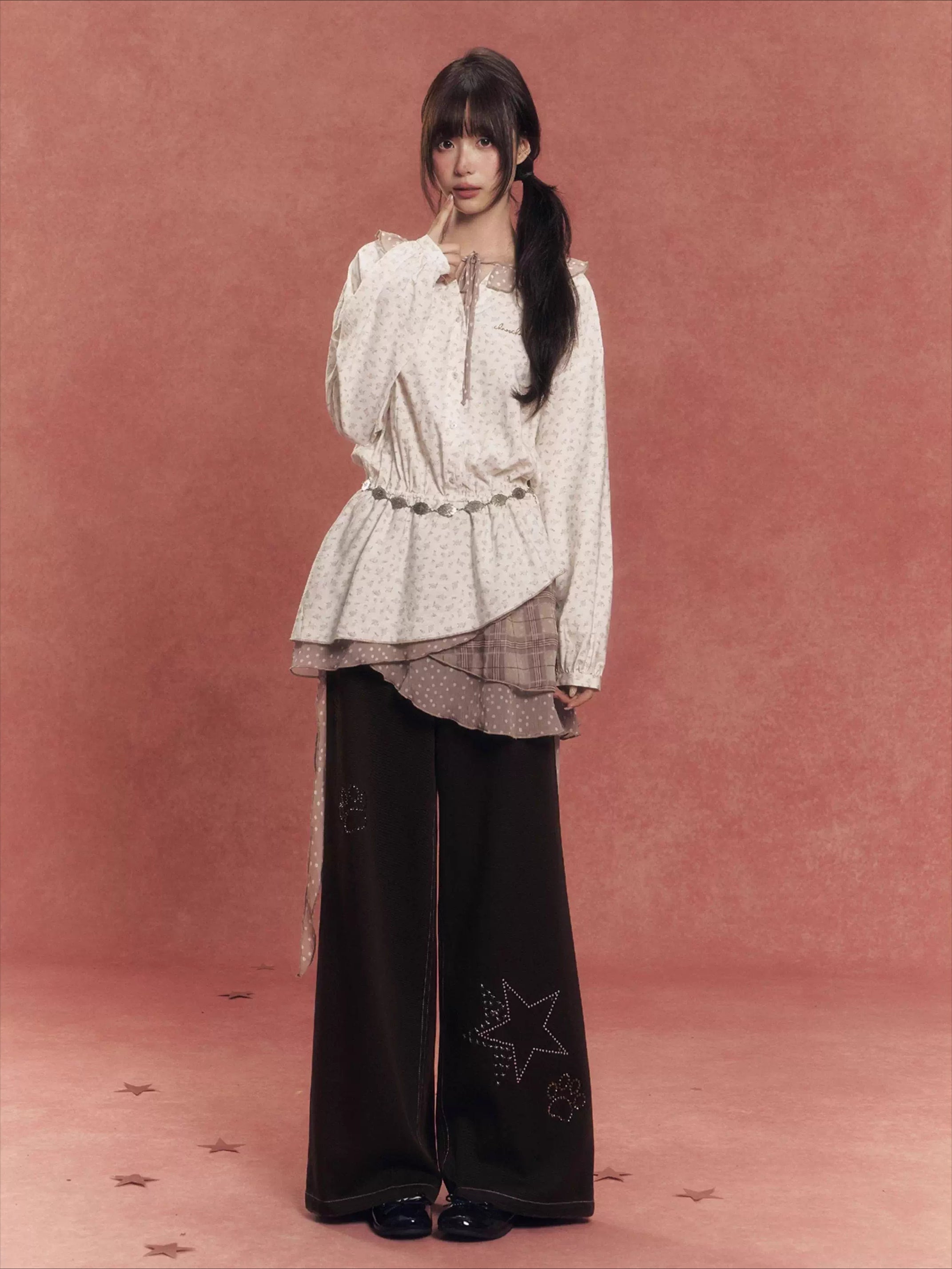 Deconstructed Patchwork Waist-Cinched Shirt Dress