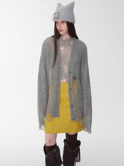 Mohair Star Cutout Slouchy Knit Cardigan