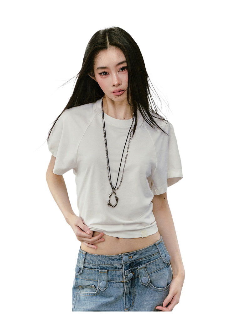 Large-sleeve Waist-fitted Crew Neck T-shirt