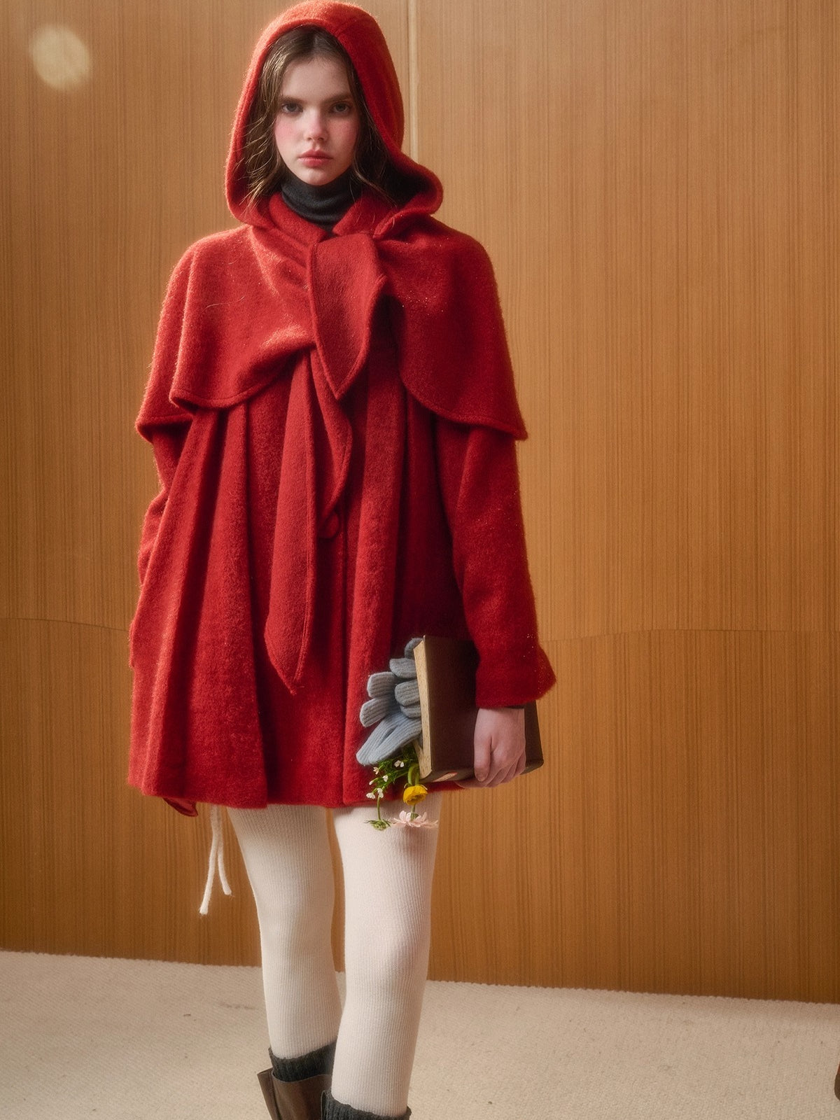 Little Red Hood Winter Knit Cape