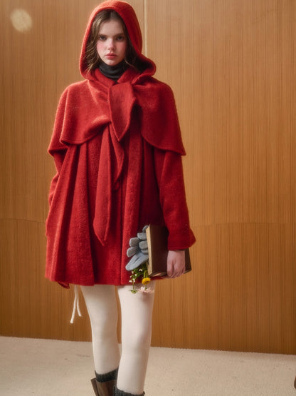 Little Red Hood Winter Knit Cape