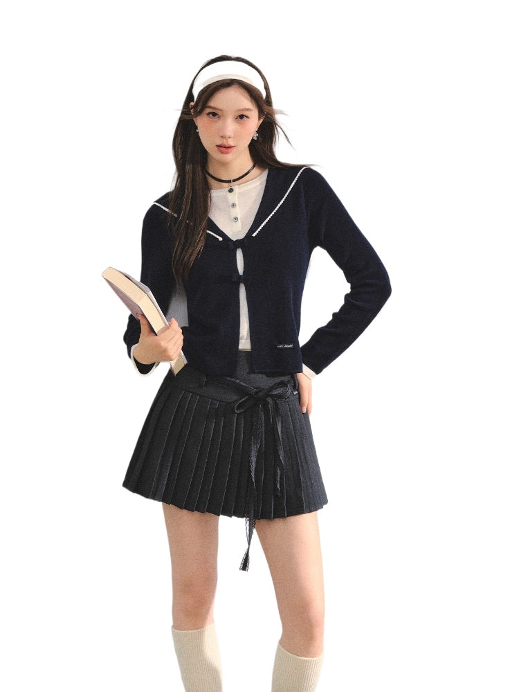 Contrasting Fake Two Piece Woolen Cardigan