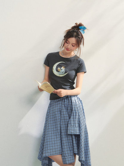 Grey Printed Slim-Fit Knit T-Shirt - CHINASQUAD