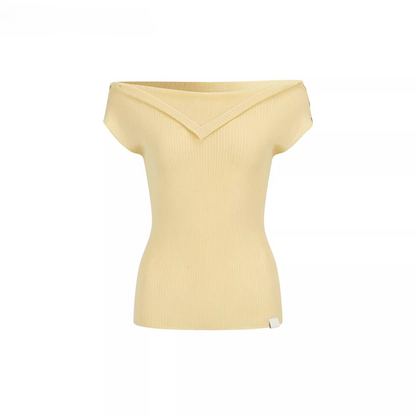 Folded Off-Shoulder Knit T-Shirt