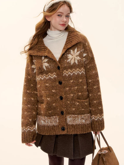 Snowflake Fair Isle Wool-Blend Knit Cardigan