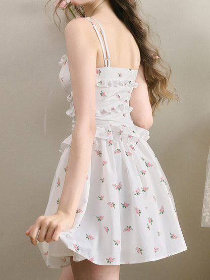 White Floral Ruffled Edge Dress