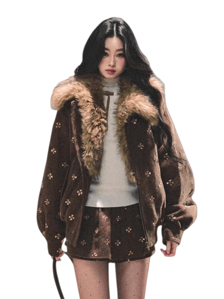 Snowfall Whisper Wool Jacket &amp; Mini Skirt Set