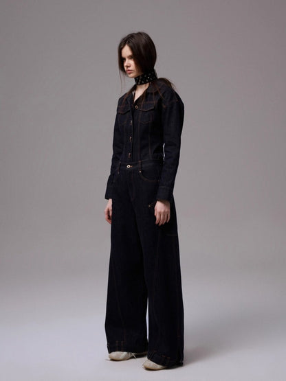 Embroidered Low-waist Loose Wide-leg Pants