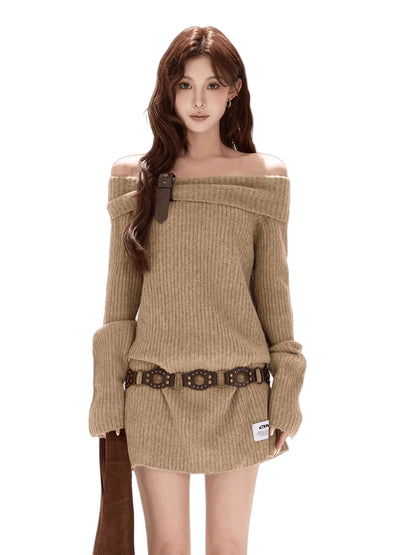 Off-Shoulder Wool-Blend Sweater Dress