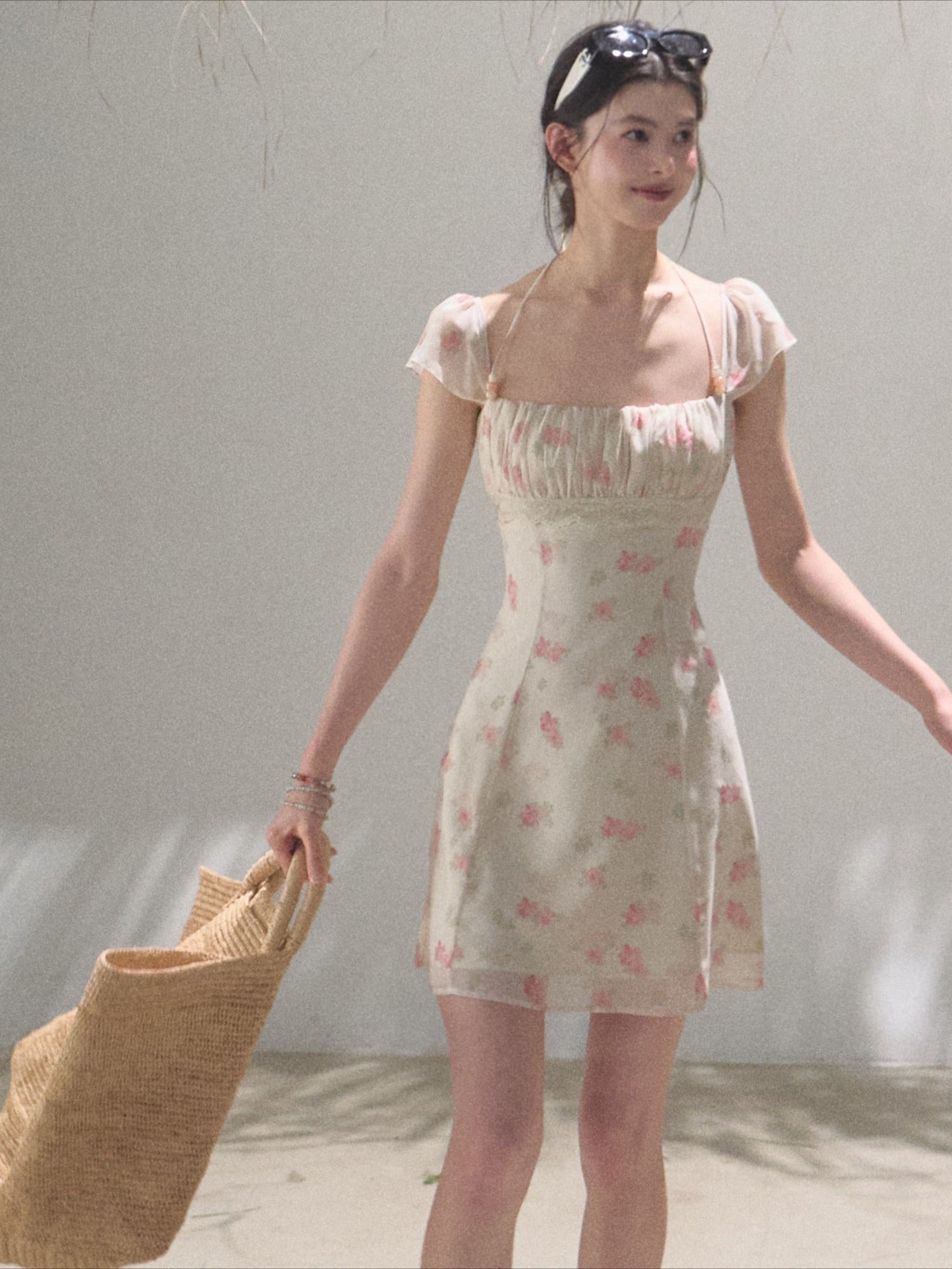 Moonlit Beaded Halter Waist-Cinched Dress