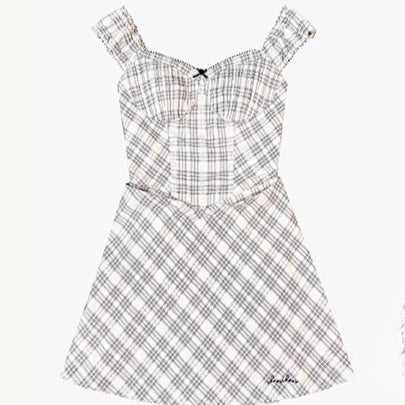 Plaid Lace-Trim Strapless Camisole Dress