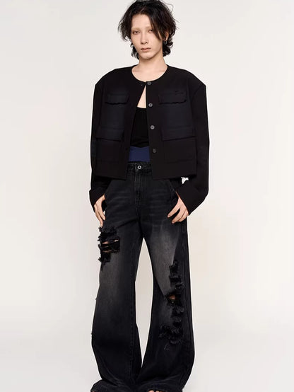 Black-Whisker Straight-Leg Denim Jeans