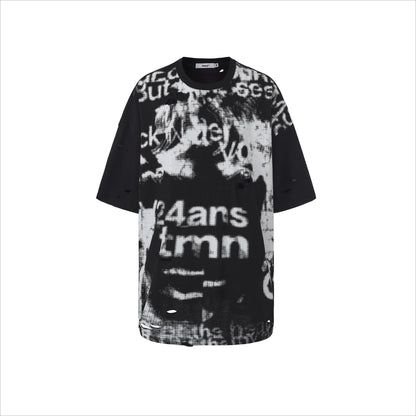 Distressed Laser-Burn Graphic Oversized T-Shirt