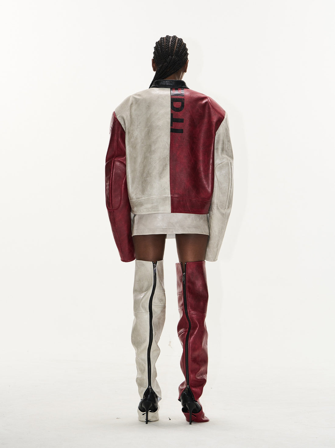 Distressed Contrast Leather Sports Jacket
