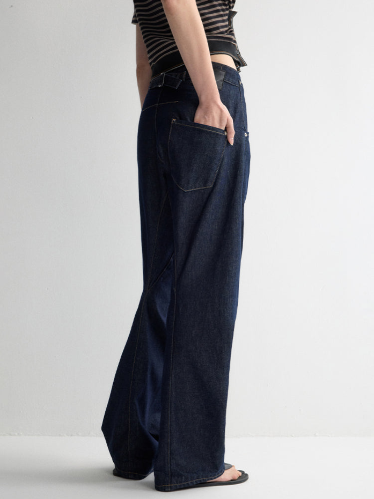 3D Wide-Leg Denim Pants
