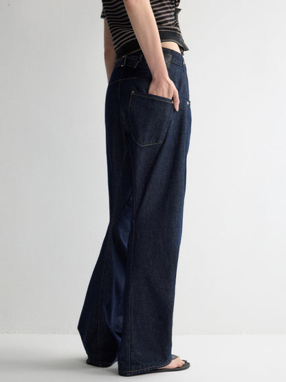 3D Wide-Leg Denim Pants