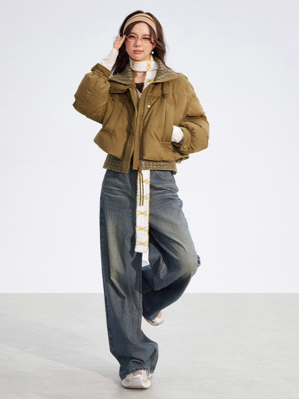 Wool-Blend Knit Spliced Down Jacket