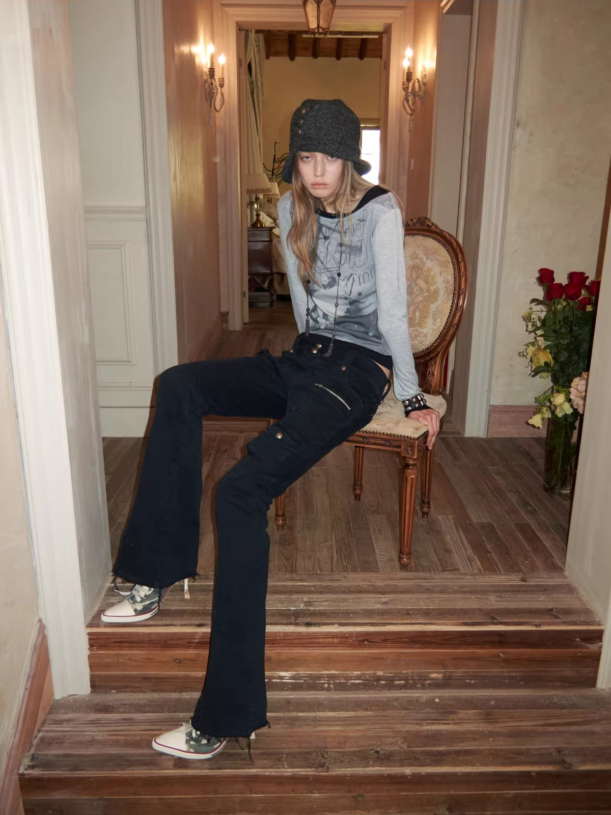 Layered-Effect Graphic Long-Sleeve T-Shirt