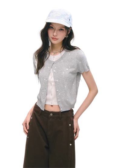 Polka Dot Layered Knit Short Sleeve Top