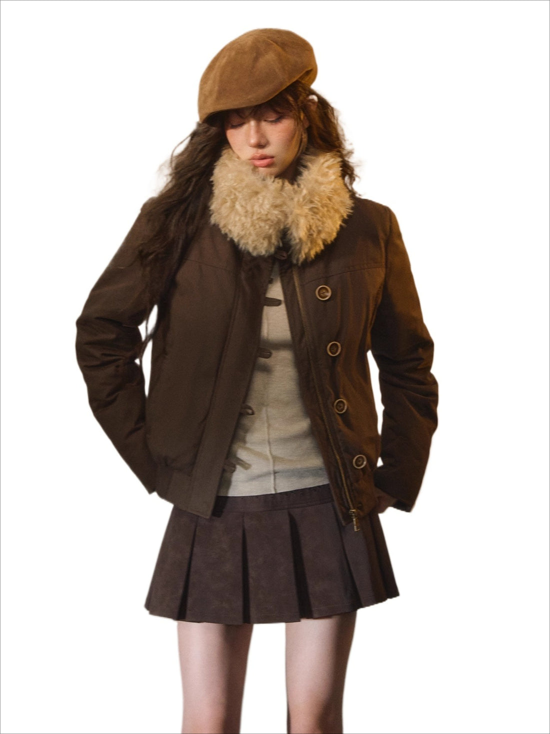 Detachable Fur-Collar Fitted Down Jacket