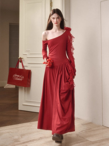 Berry Glaze Off-Shoulder Knit Maxi Dress