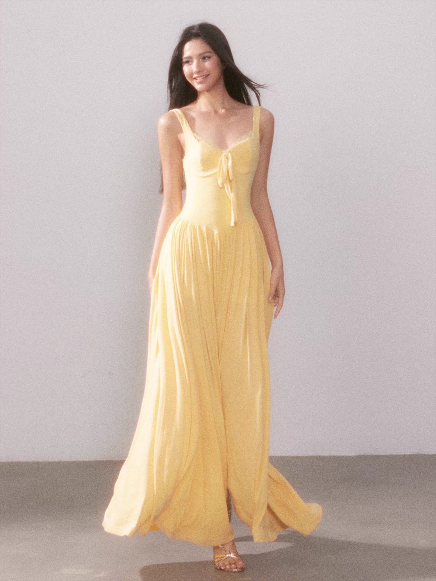 Mist Veil Muse Lace Knit Split Maxi Dress