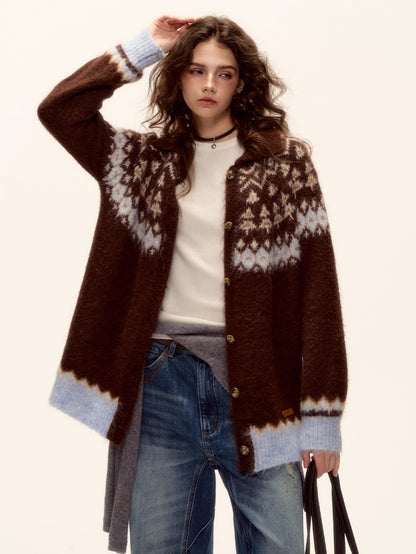 Wool Blend Fair Isle Button-Up Cardigan