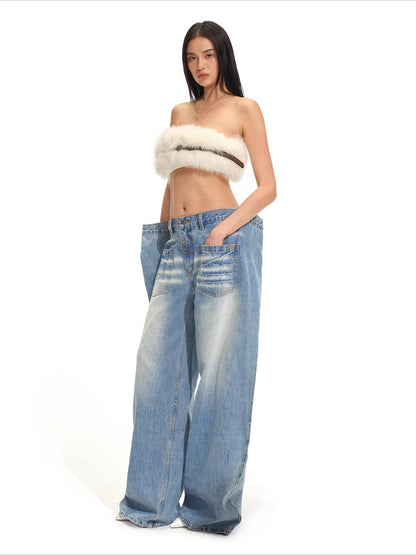 Low-Rise Wide-Leg Denim Pants