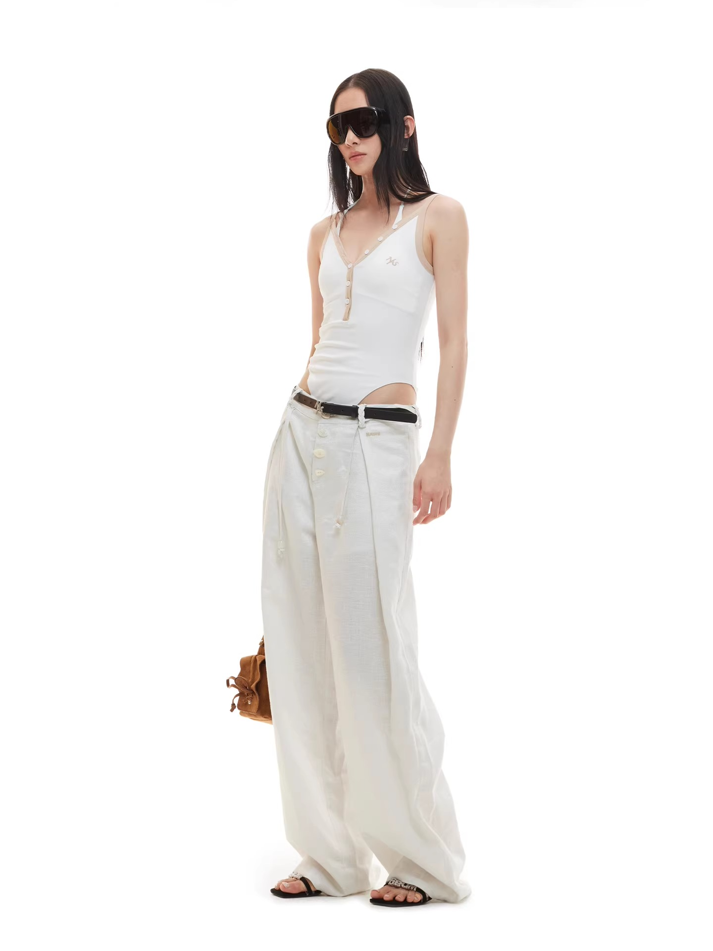 V-Neck Contrast Trim Fitted Bodysuit Tank