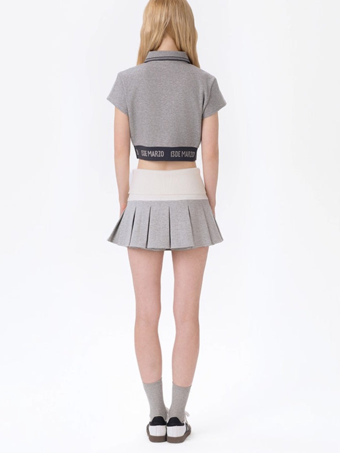 Knit Foldover Pleated Mini Skirt