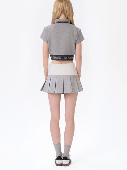 Knit Foldover Pleated Mini Skirt