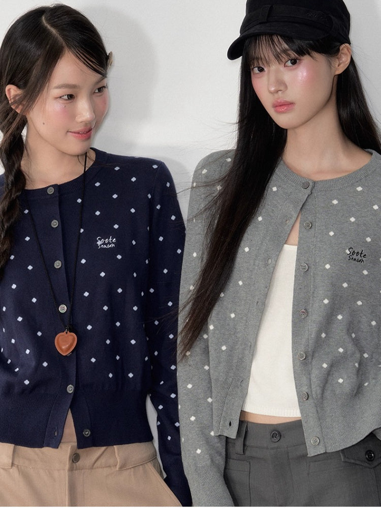 Polka Dot Jacquard Knit Cardigan